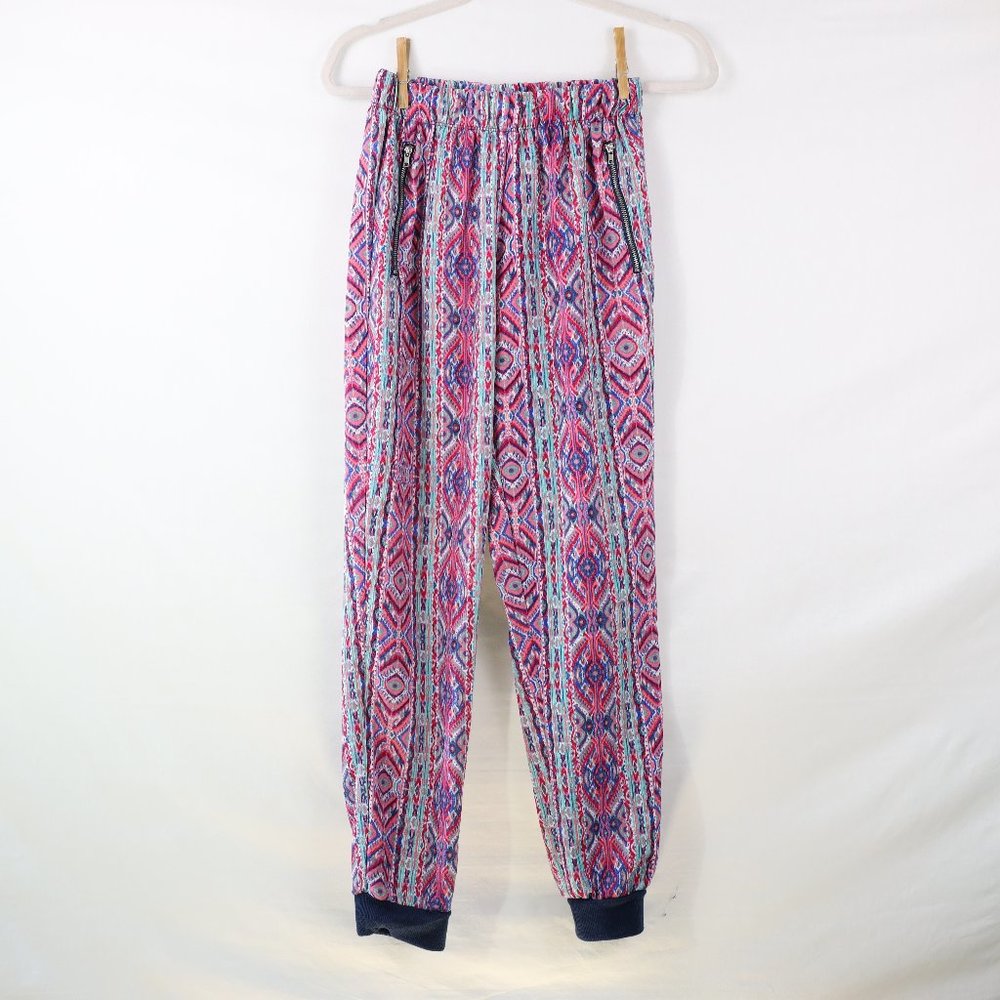 Vibrant Pink, Teal and Blue Pink Rose Brand Pants